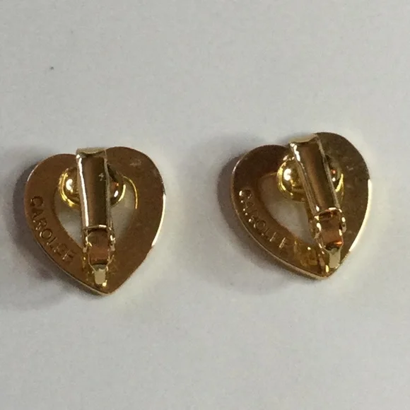 CAROLEE HEART SHAPED MOTHER OF PEARL EARRINGS GOLD PLATED CLIP ON - Picture 8 of 9